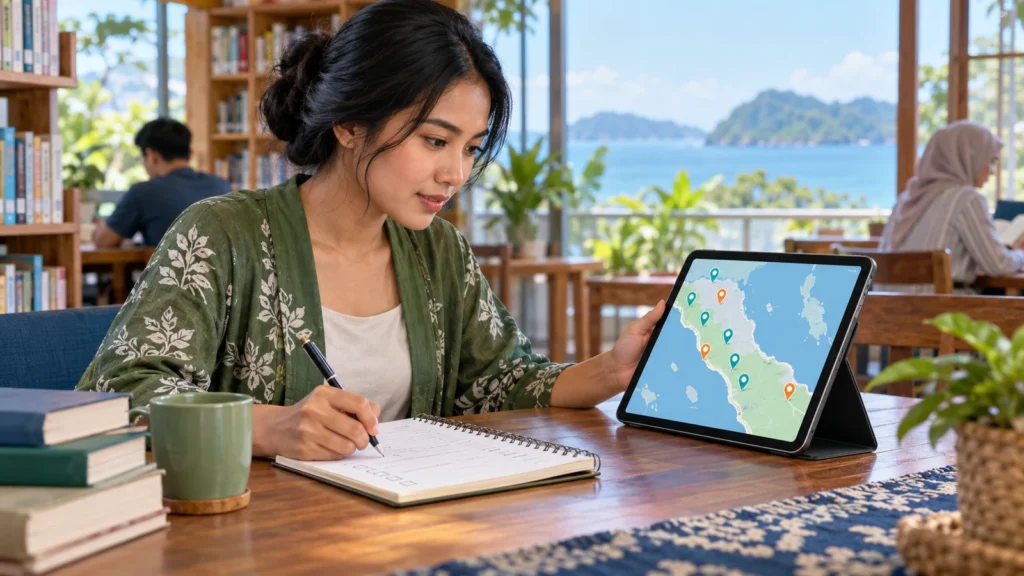 Ilustrasi memeriksa daftar apotek online dan lokasi di Indramayu